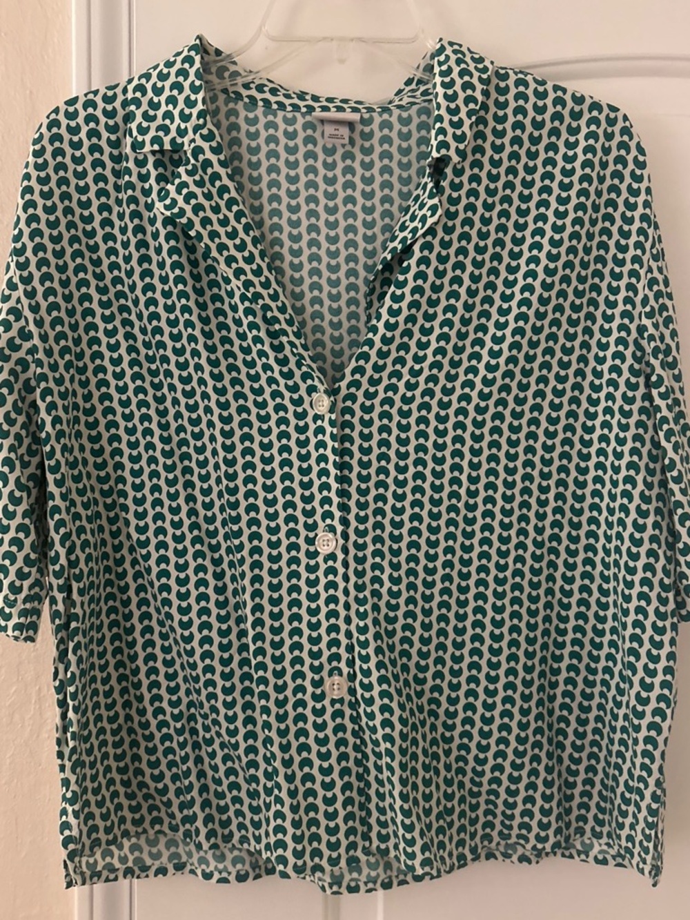 A New Day button down blouse with green half moon print